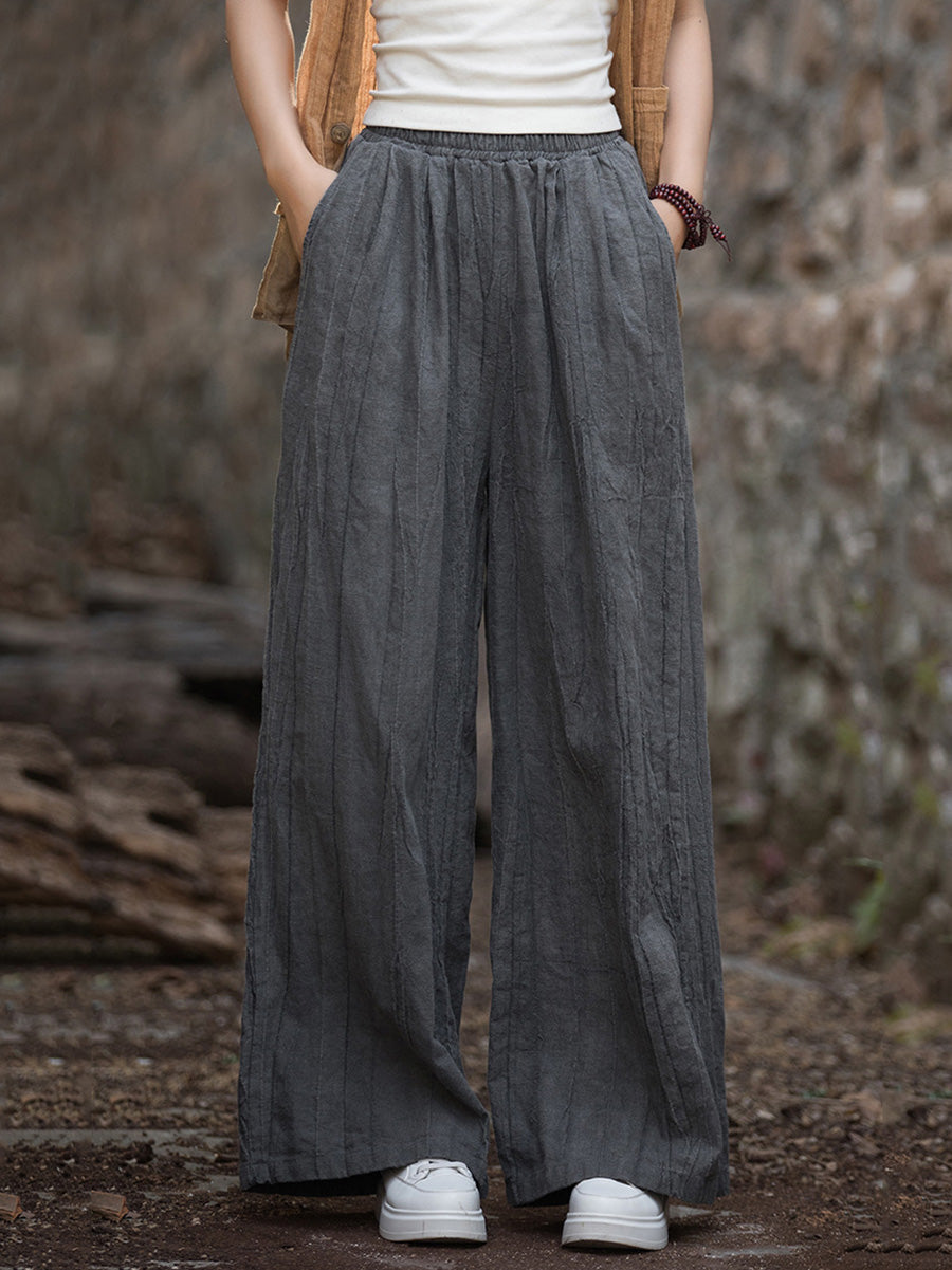 Women Winter Vintage Tie-dye Fleece-lined Wide-leg Pants