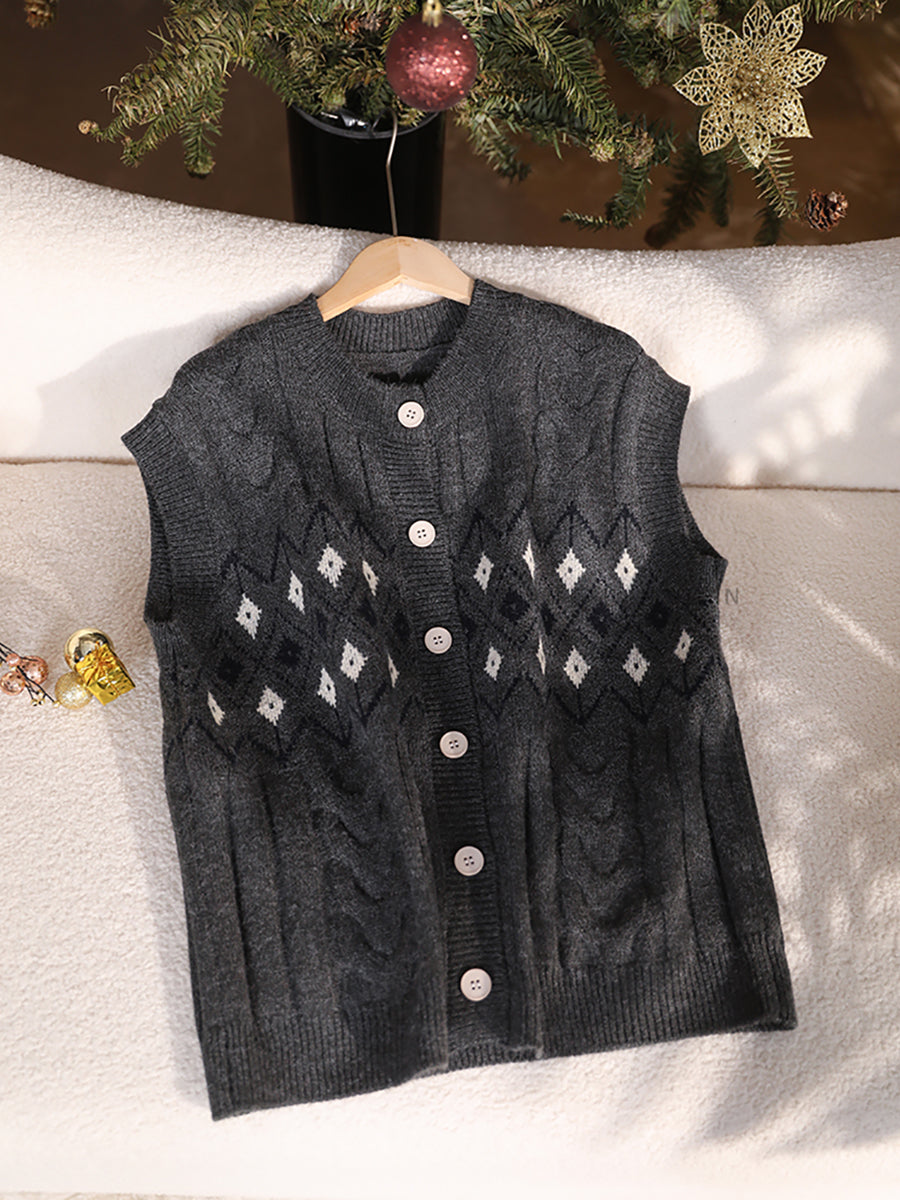 Women Winter Retro Geometric Knitted Vest