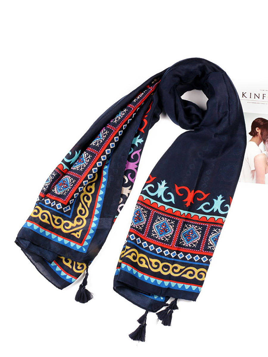 Soft Comfortable Print Twill Tassel Scarf