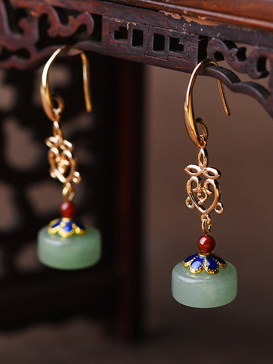 Hollow Accessory Cloisonne Aventurine Earrings