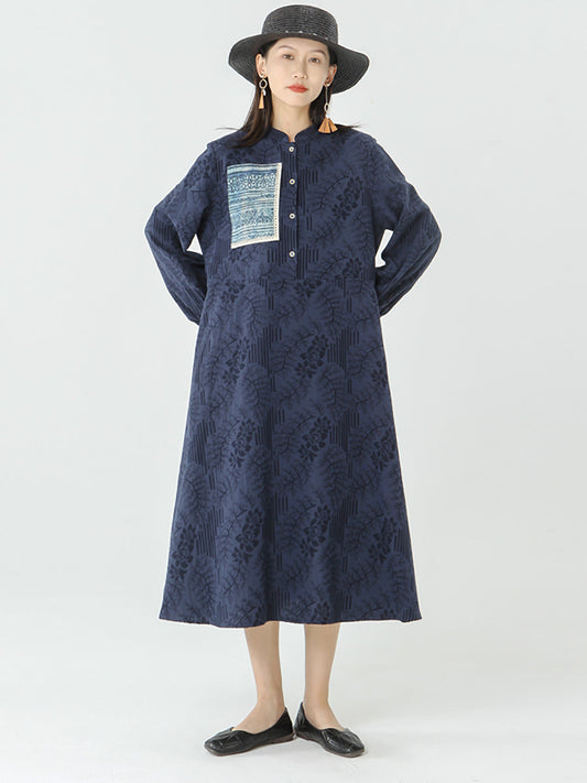 PLUS Size - Women Patchwork Long Sleeve Maxi Dress