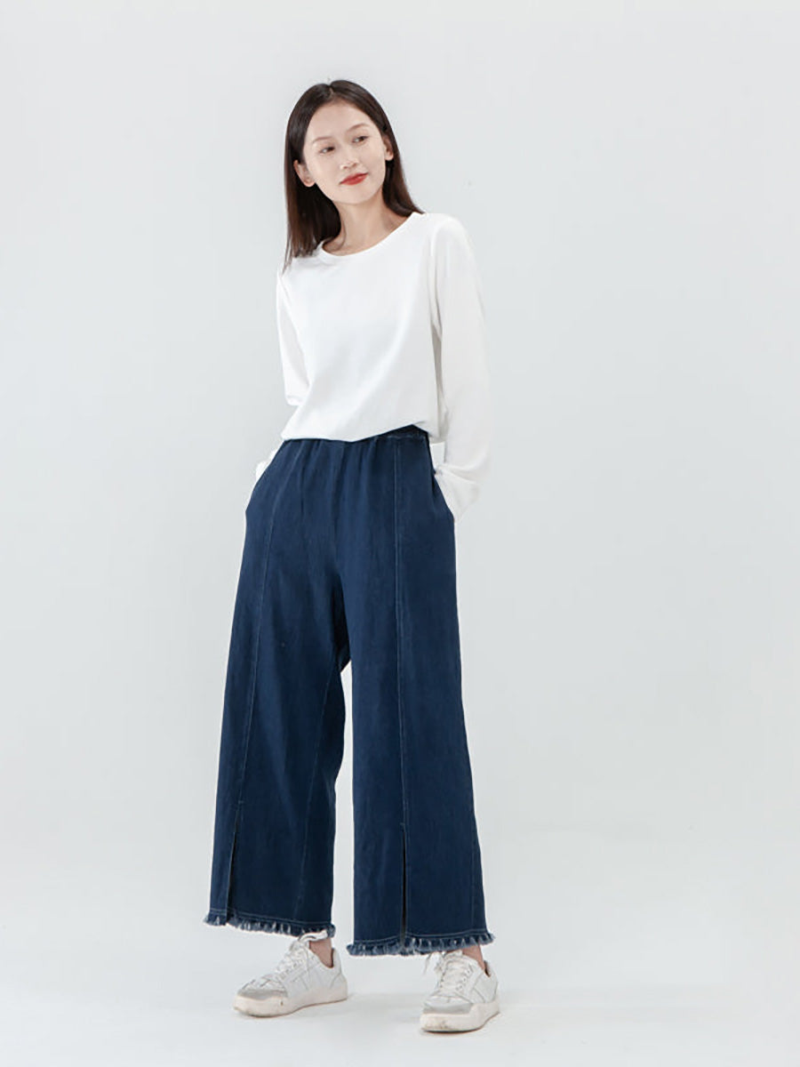 Plus Size - Women Pocket Tasseled Split Hem Pants