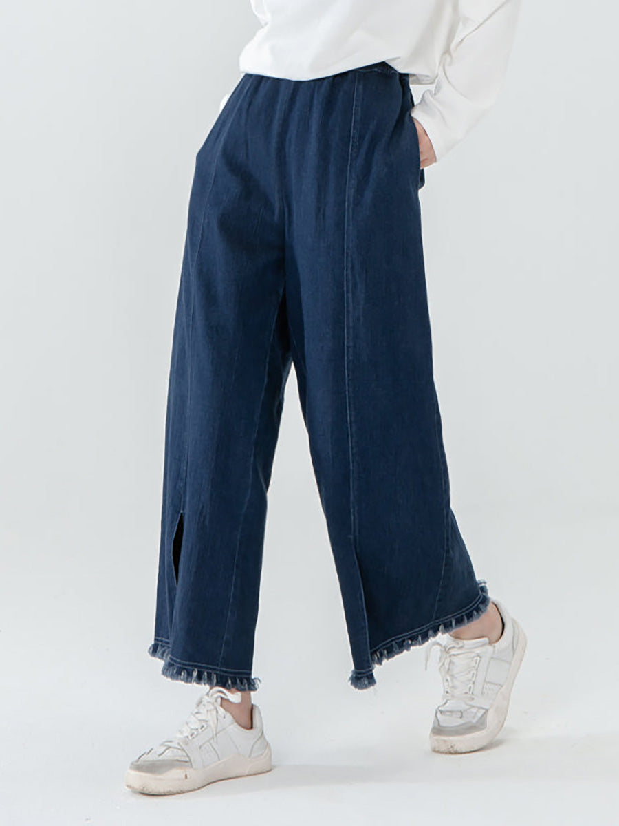 Plus Size - Women Pocket Tasseled Split Hem Pants