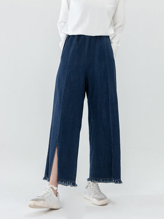 Plus Size - Women Pocket Tasseled Split Hem Pants