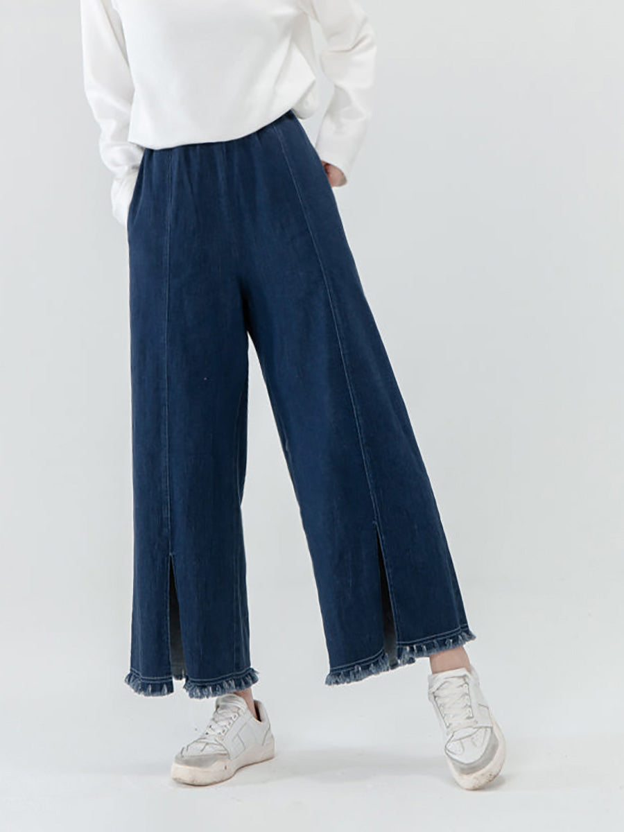 Plus Size - Women Pocket Tasseled Split Hem Pants