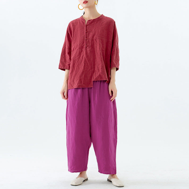 Plus Size Summer Solid 100% Linen Harem Pants