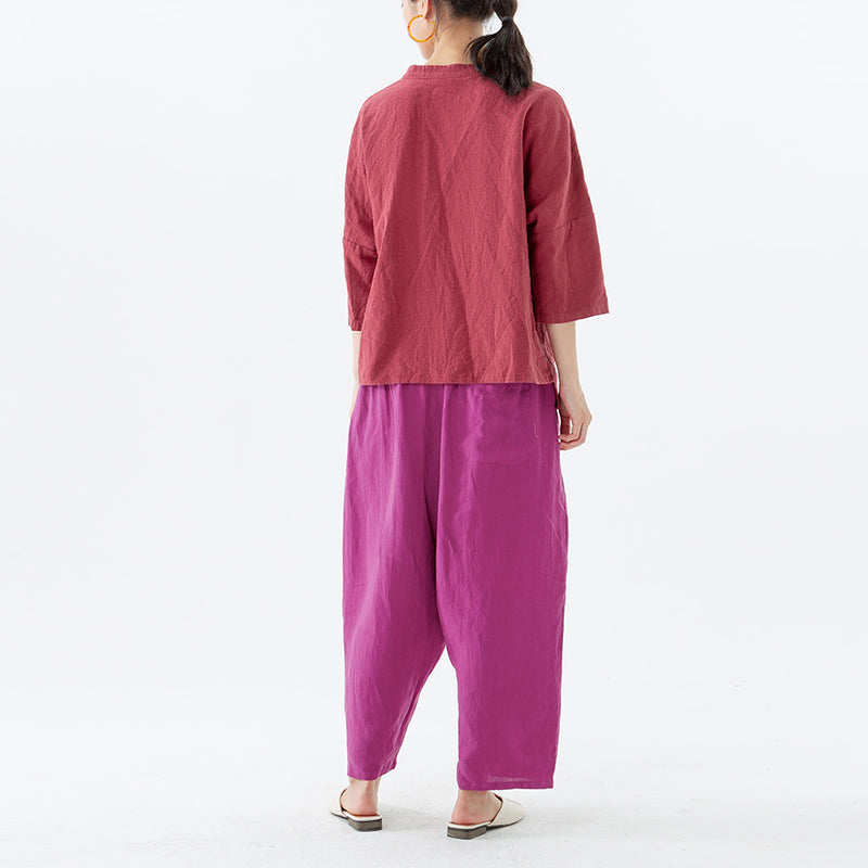 Plus Size Summer Solid 100% Linen Harem Pants