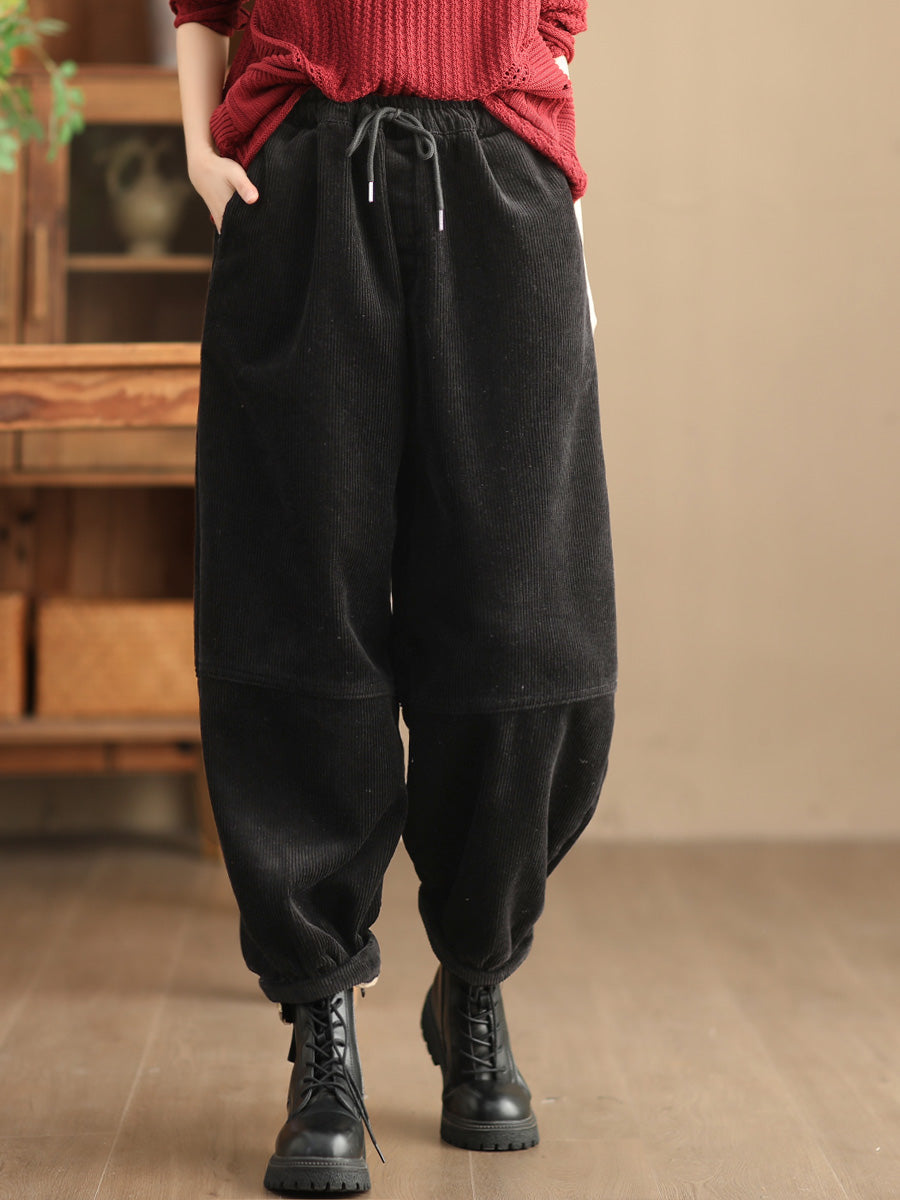 Plus Size Women Casual Solid Loose Fleece-lined Pants