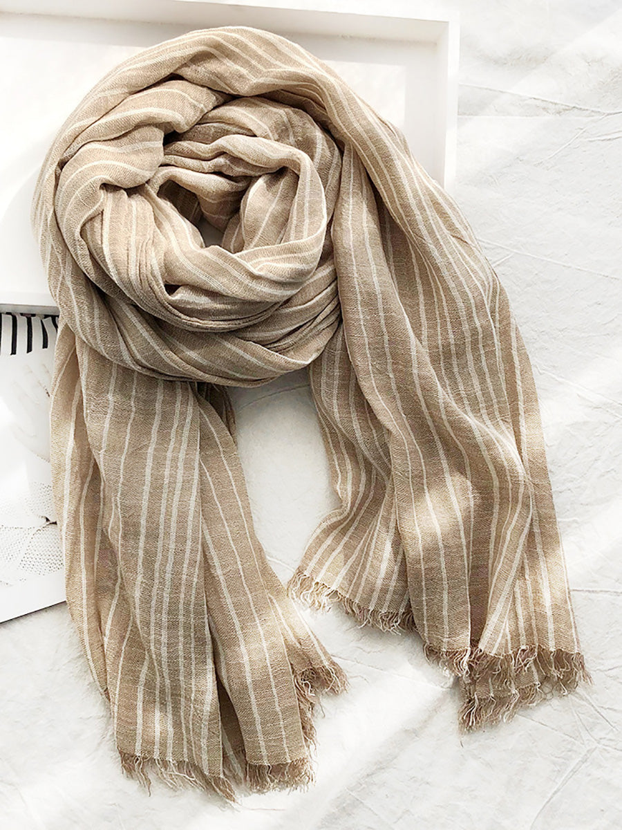 Women Vintage Stripe Tassel Soft Scarves