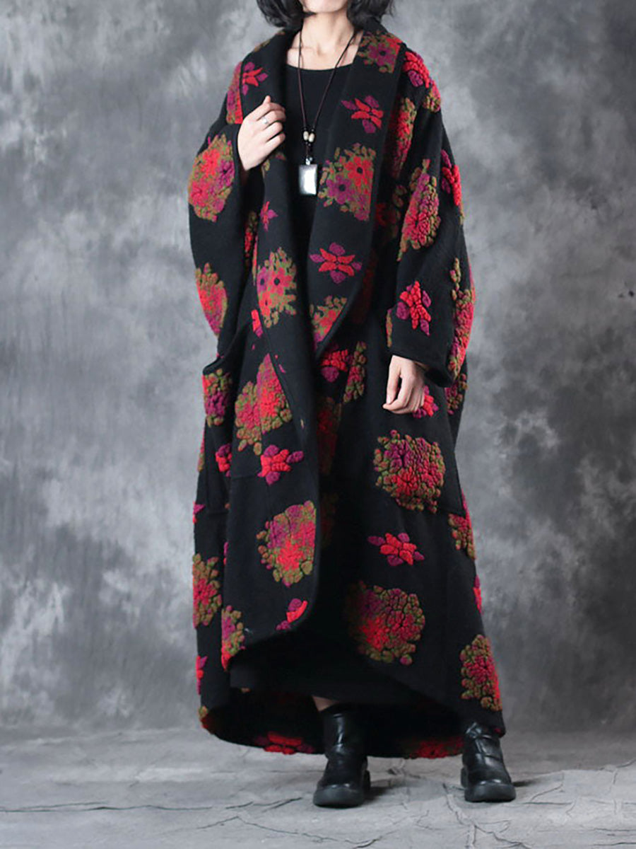 Plus Size Winter Retro Long Sleeve Woolen Overcoat