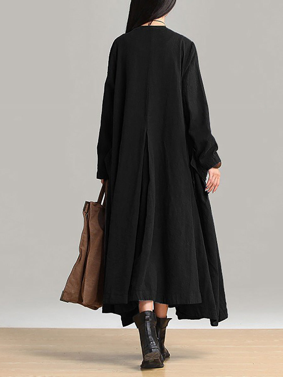 Plus Size Women Ramie Cotton Autumn Loose Long Coat