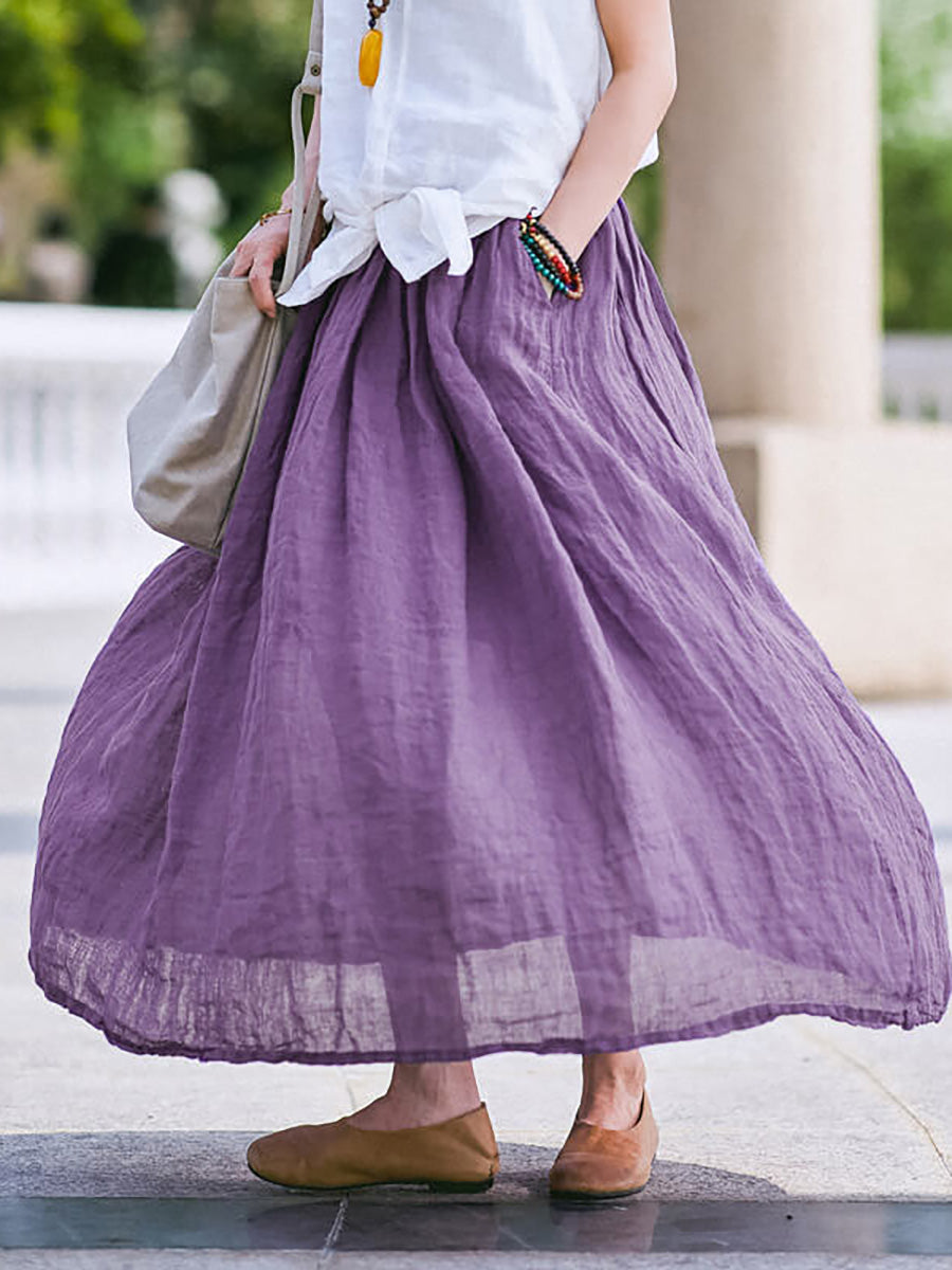 Plus Size - 100% Linen Women Pure Color Skirt